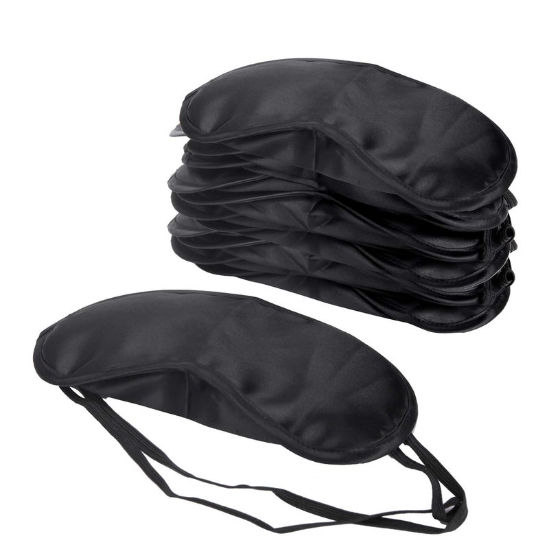 Senkary 12 Pack Blindfolds Sleep Mask Satin Eye Cover Shade with Nose Pad and Adjustable Strap for Women Men, Black - Image 1