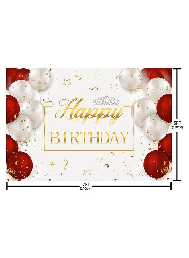 ABLIN 7X5Ft Gold Happy Birthday Backdrop Red White Balloons Silver Crown Photography Background Birthday Party Decorations Cake Table Baner Wall Decor Props Vinyl Fabric - Image 5
