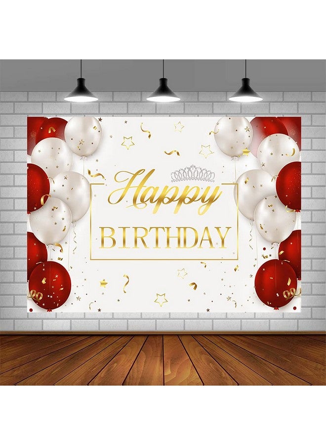 ABLIN 7X5Ft Gold Happy Birthday Backdrop Red White Balloons Silver Crown Photography Background Birthday Party Decorations Cake Table Baner Wall Decor Props Vinyl Fabric - Image 4