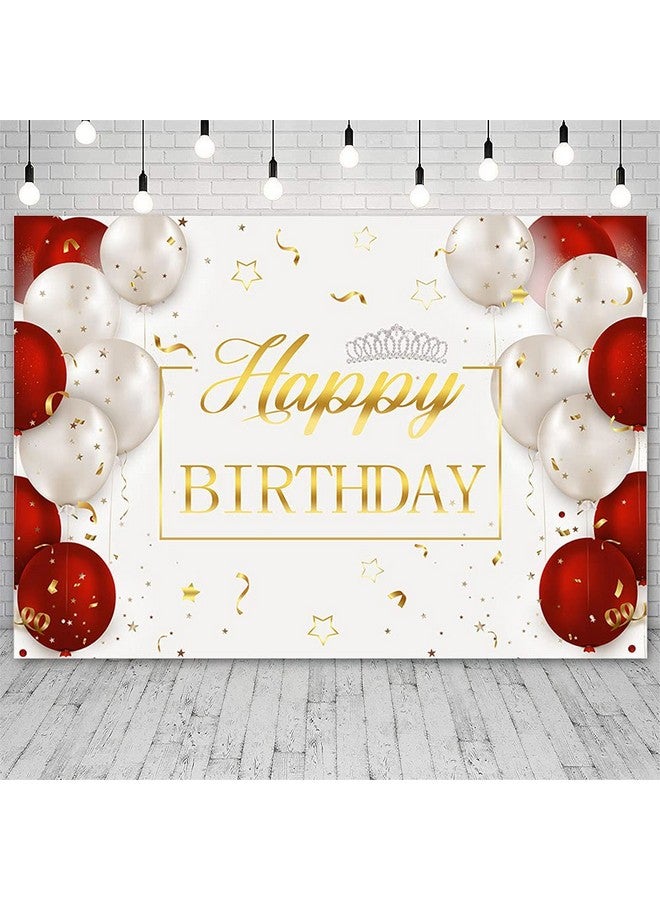 ABLIN 7X5Ft Gold Happy Birthday Backdrop Red White Balloons Silver Crown Photography Background Birthday Party Decorations Cake Table Baner Wall Decor Props Vinyl Fabric - Image 2