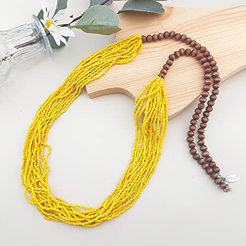 Bocar Long Multiple Row Handmade Beaded Statement Necklace with Gift Box (NK-10407-yellow) - Image 4