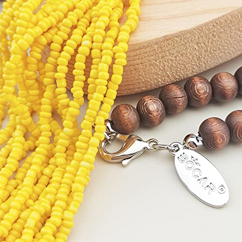 Bocar Long Multiple Row Handmade Beaded Statement Necklace with Gift Box (NK-10407-yellow) - Image 5