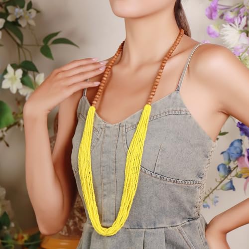 Bocar Long Multiple Row Handmade Beaded Statement Necklace with Gift Box (NK-10407-yellow) - Image 3