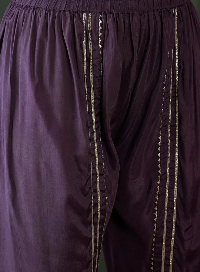 ISHIN purple Women's Purple Chanderi Embellished Tunic Top With Ankle Dhoti Flared 2 Peice Kurta Set for Women | Best Price UAE