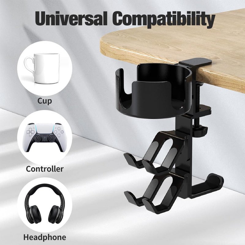 Lolyer 360° Rotating Desk Controller Headphone Holder - Larger Cup Holder with Adjustable Headset Hanger Controller Stand | Clamp On Desk Organizer | Gaming Accessories - Image 5