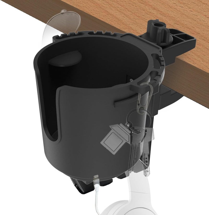 EDSRDUX Desk Cup Holder AntiSpill Table Cup Holder for Water Bottles Wheelchairs Workstations Gaming Desk Accessories Black Medium - Image 1