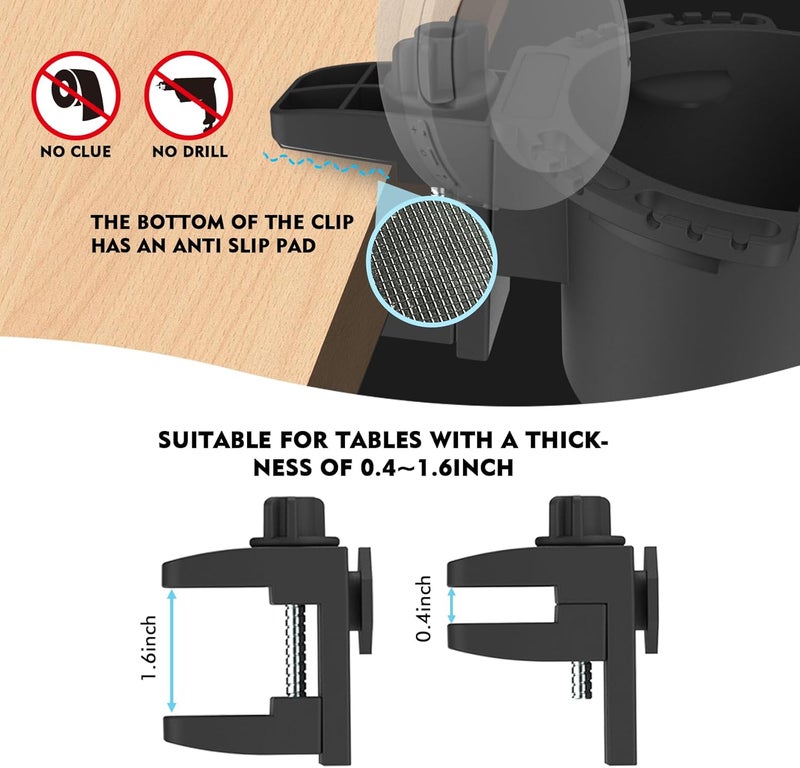 EDSRDUX Desk Cup Holder AntiSpill Table Cup Holder for Water Bottles Wheelchairs Workstations Gaming Desk Accessories Black Medium - Image 4
