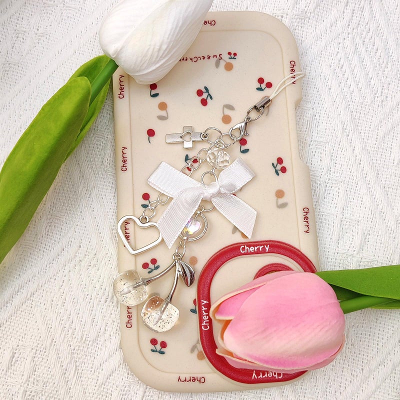 Nalefow Phone Charms Strap Cute Cherry CellPhone Straps Aesthetic Pink Red Black BlueCherry Phone Chain for Camera Keychain Bag Pendant Decor Gift (Transparent) - Image 3