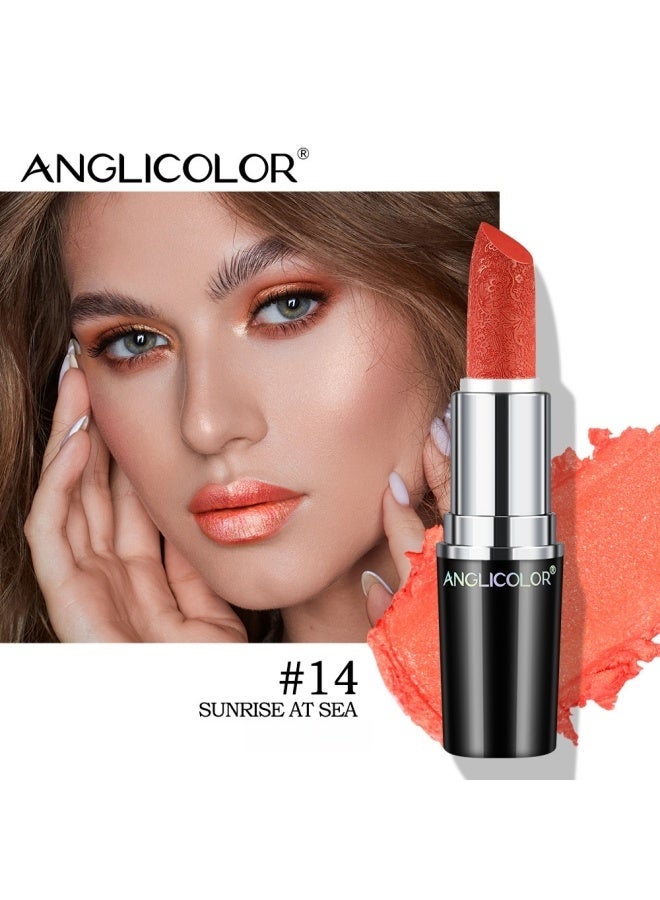 Anglicolor Metallic Shine Lipstick for Women, High Impact Lipcolor, Silky Smooth and Moisturizing, Non-Sticky, Long Lasting and Smudge Proof, Full Coverage Lip MakeUp (#14 SUNRISE AT SEA) - Image 1