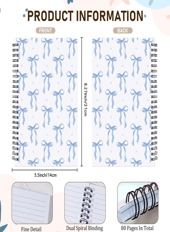 INCOK Blue Bow Preppy Notebook - Preppy School Supplies Coquette Journal Cute Spiral Notepad Back to School Study Supplies Stationery for Students Girly Teen 5.5x8.3 Inches - Image 2