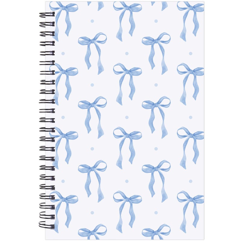 INCOK Blue Bow Preppy Notebook - Preppy School Supplies Coquette Journal Cute Spiral Notepad Back to School Study Supplies Stationery for Students Girly Teen 5.5x8.3 Inches - Image 1