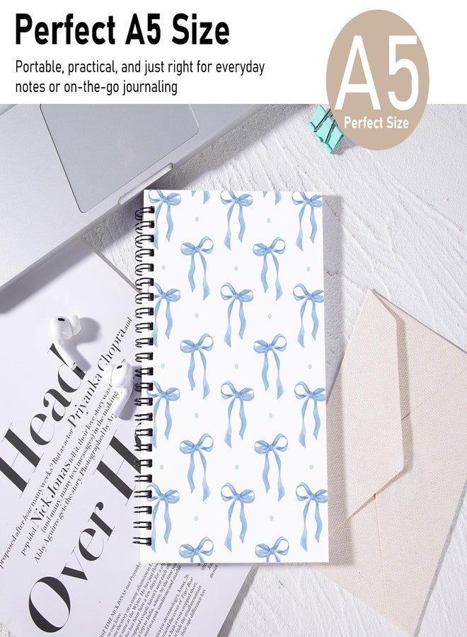 INCOK Blue Bow Preppy Notebook - Preppy School Supplies Coquette Journal Cute Spiral Notepad Back to School Study Supplies Stationery for Students Girly Teen 5.5x8.3 Inches - Image 3