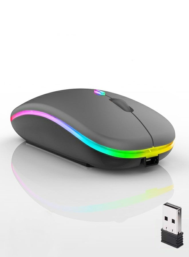 Guiheng 10 Pack Wireless Bluetooth Mouse,LED Dual Mode Rechargeable Silent Slim Laptop Mouse,Portable(BT5.2+USB Receiver) Dual Mode Computer Mice,for Laptop,Desktop Computer,Tablet,Phone,TV (Grey) - Image 2