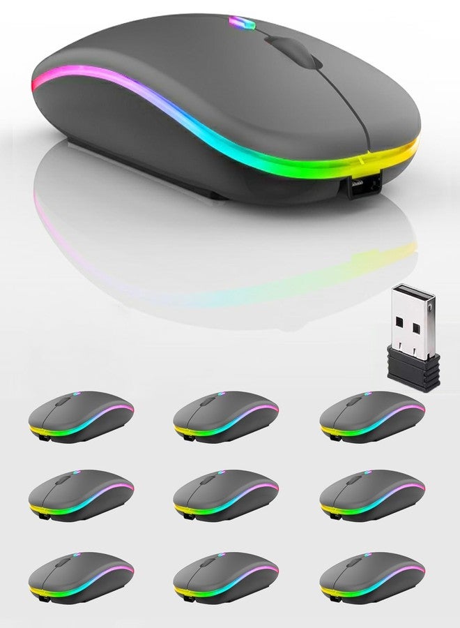 Guiheng 10 Pack Wireless Bluetooth Mouse,LED Dual Mode Rechargeable Silent Slim Laptop Mouse,Portable(BT5.2+USB Receiver) Dual Mode Computer Mice,for Laptop,Desktop Computer,Tablet,Phone,TV (Grey) - Image 1