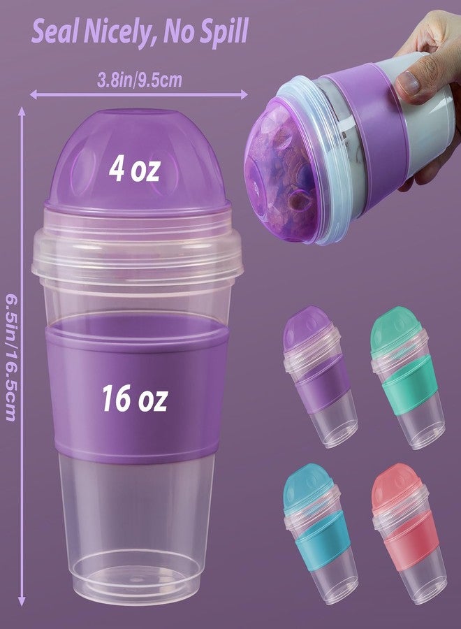Freshmage 4 Pack 20 oz Yogurt Parfait Cups with Lids, Reusable Overnight Oats Containers with Lids, Folding Spoons and Topping Compartment for Breakfast to Go - Image 3