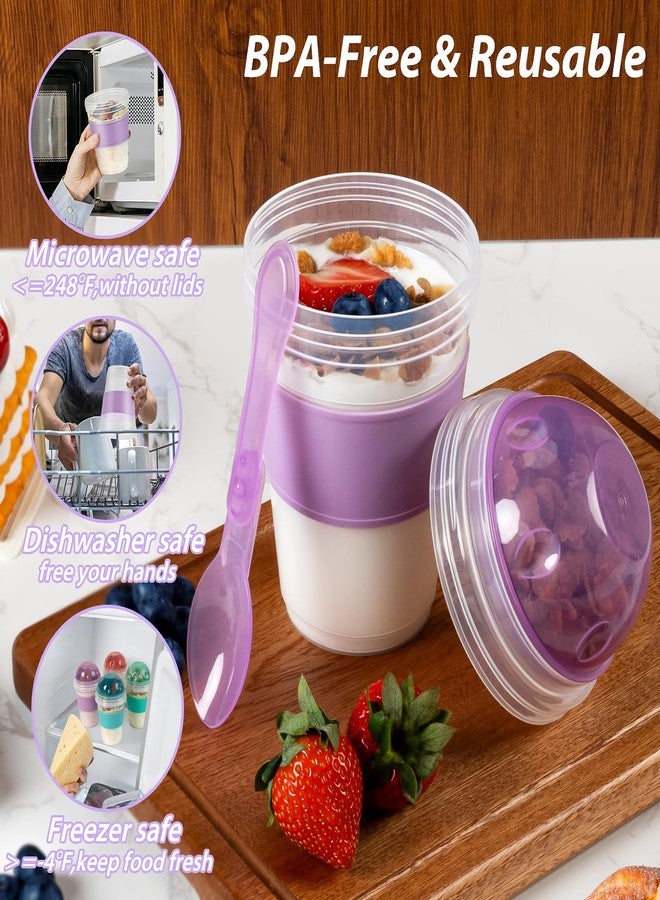 Freshmage 4 Pack 20 oz Yogurt Parfait Cups with Lids, Reusable Overnight Oats Containers with Lids, Folding Spoons and Topping Compartment for Breakfast to Go - Image 4