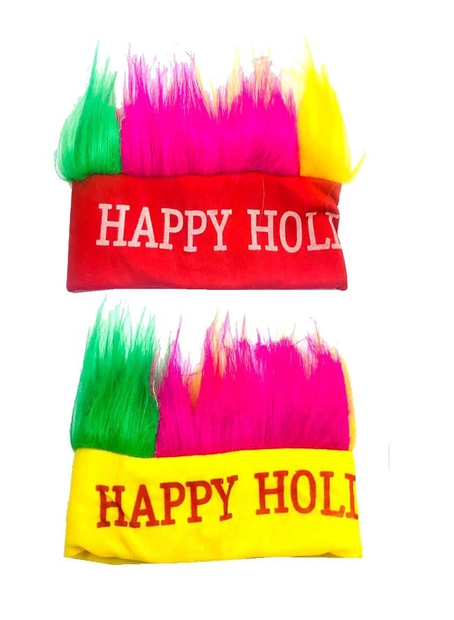 Evisha قبعة إيفيشا هابي هولي المزينة بالريش، متعددة الألوان، عبوة من قطعتين، غطاء رأس احتفالي للأولاد والبنات والكبار، إكسسوار احتفال هولي - Image 1