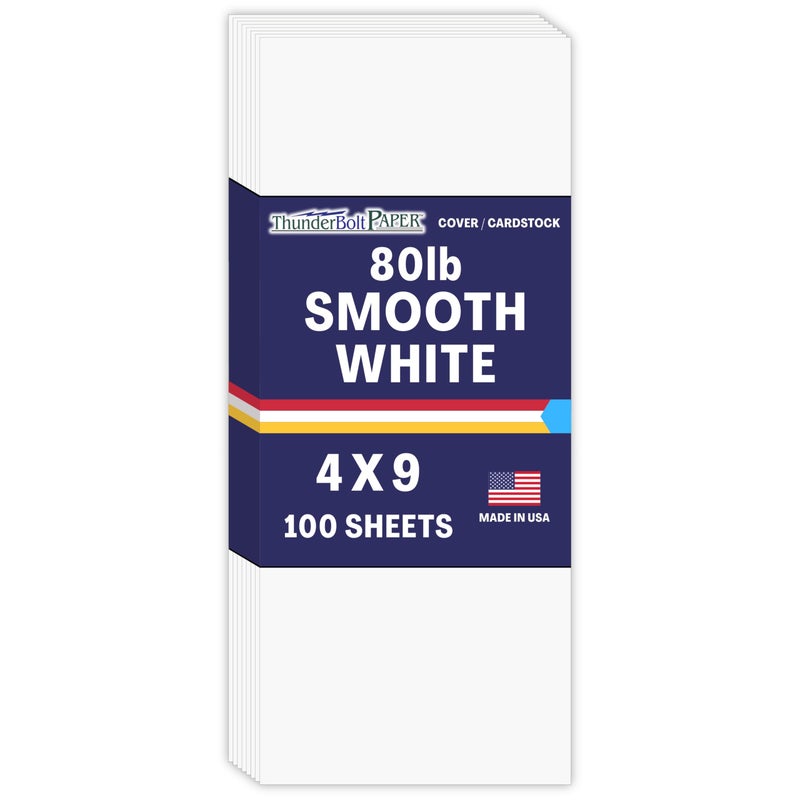 100 Bright White Smooth 80 Card Paper Sheets 4 X 9 4X9 Inches 10 Envelope Insert Size 80 lbPound Cover Weight Quality Stock Print Consistency Smooth Finish