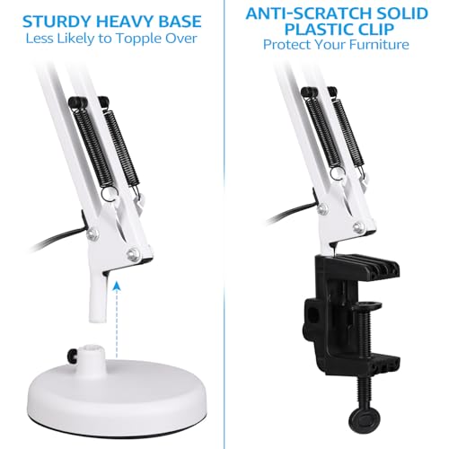 TORCHSTAR Metal Desk Lamp with Clamp, Swing Arm, Architect Adjustable Gooseneck Table Lamp, Clip Desk Lights for Home Office, Work, Study, Reading, E26 Base, Multi-Joint, White - Image 2