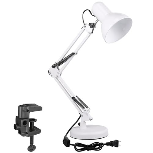 TORCHSTAR Metal Desk Lamp with Clamp, Swing Arm, Architect Adjustable Gooseneck Table Lamp, Clip Desk Lights for Home Office, Work, Study, Reading, E26 Base, Multi-Joint, White - Image 1