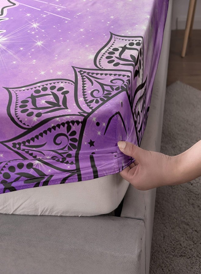 HOSIMA Butterfly Black and Purple Fitted Sheet Set, Microfiber 3 Piece Starry Sun Butterfly Fitted Sheet with 2 Pillowcases,Bohemian Aesthetics Mandala, Queen 60''*80'' - Image 5