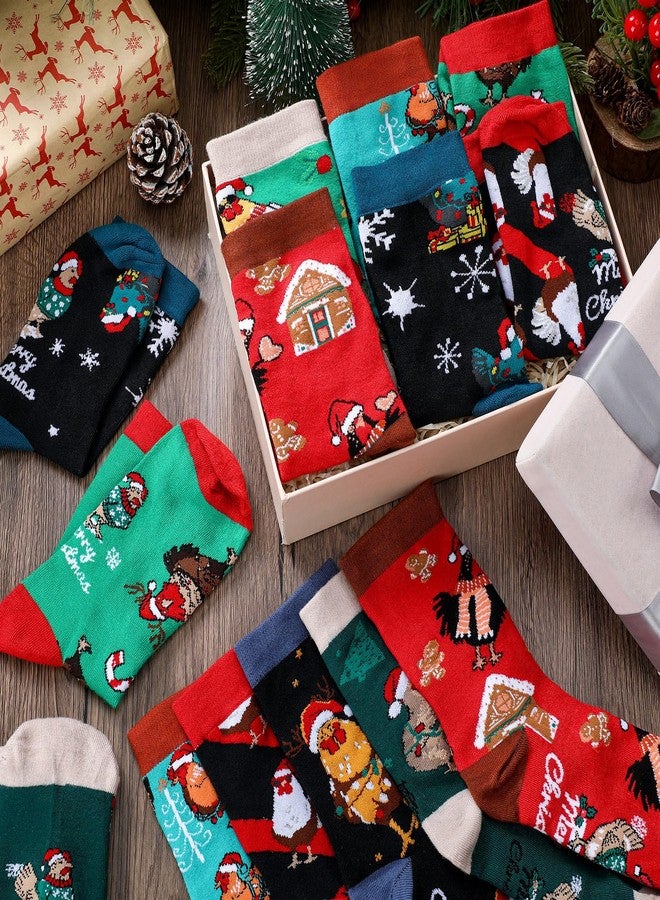 Skicuff جوارب Skicuff بنقشة دجاج عيد الميلاد، 8 أزواج، هدايا مثالية للنساء والرجال، هدايا عائلية رائعة لمحبي الدجاج والحيوانات. - Image 2