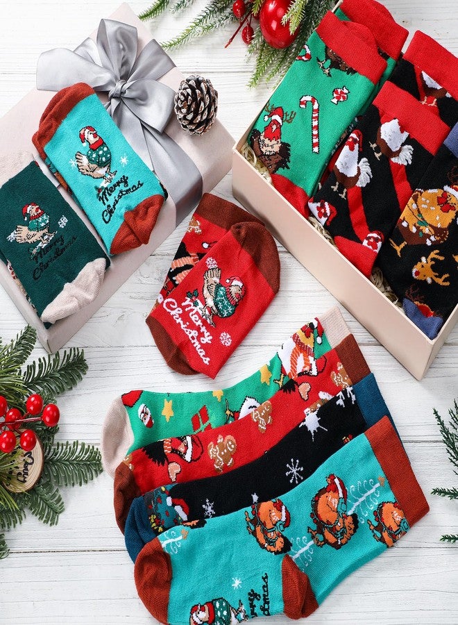 Skicuff جوارب Skicuff بنقشة دجاج عيد الميلاد، 8 أزواج، هدايا مثالية للنساء والرجال، هدايا عائلية رائعة لمحبي الدجاج والحيوانات. - Image 4
