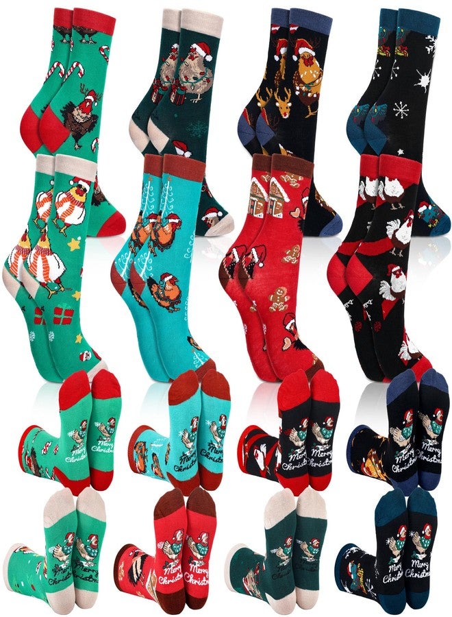 Skicuff جوارب Skicuff بنقشة دجاج عيد الميلاد، 8 أزواج، هدايا مثالية للنساء والرجال، هدايا عائلية رائعة لمحبي الدجاج والحيوانات. - Image 1