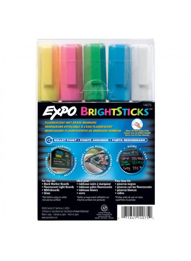 EXPO Bright Sticks Wet Erase Fluorescent Markers, Bullet Tip, Assorted Colors, 5 Count - Image 3