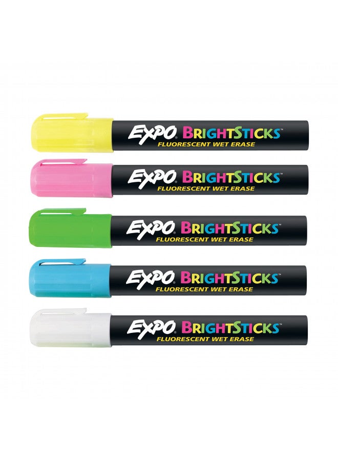 EXPO Bright Sticks Wet Erase Fluorescent Markers, Bullet Tip, Assorted Colors, 5 Count - Image 4