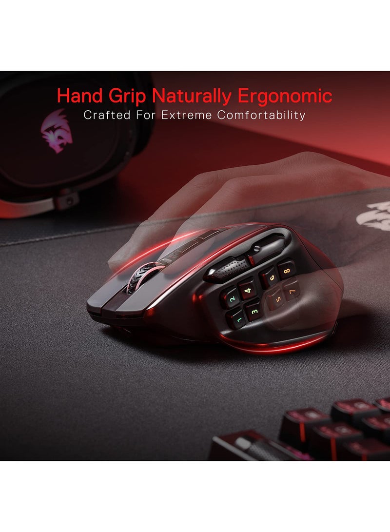 Redragon Aatrox Wireless Gaming Mouse, 15 Programmable Buttons, Pixart 3395 Sensor, 26,000 DPI, Dual Mode 2.4GHz & Wired, RGB Backlit, Ergonomic MMO Gaming Mouse for PC & Laptop, Black | M811RGB-PRO - Image 5