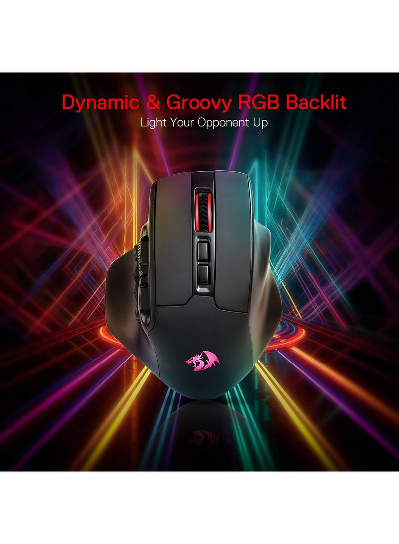 Redragon Aatrox Wireless Gaming Mouse, 15 Programmable Buttons, Pixart 3395 Sensor, 26,000 DPI, Dual Mode 2.4GHz & Wired, RGB Backlit, Ergonomic MMO Gaming Mouse for PC & Laptop, Black | M811RGB-PRO - Image 3
