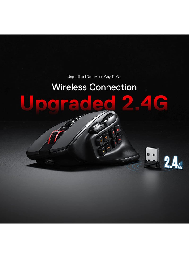 Redragon Aatrox Wireless Gaming Mouse, 15 Programmable Buttons, Pixart 3395 Sensor, 26,000 DPI, Dual Mode 2.4GHz & Wired, RGB Backlit, Ergonomic MMO Gaming Mouse for PC & Laptop, Black | M811RGB-PRO - Image 4