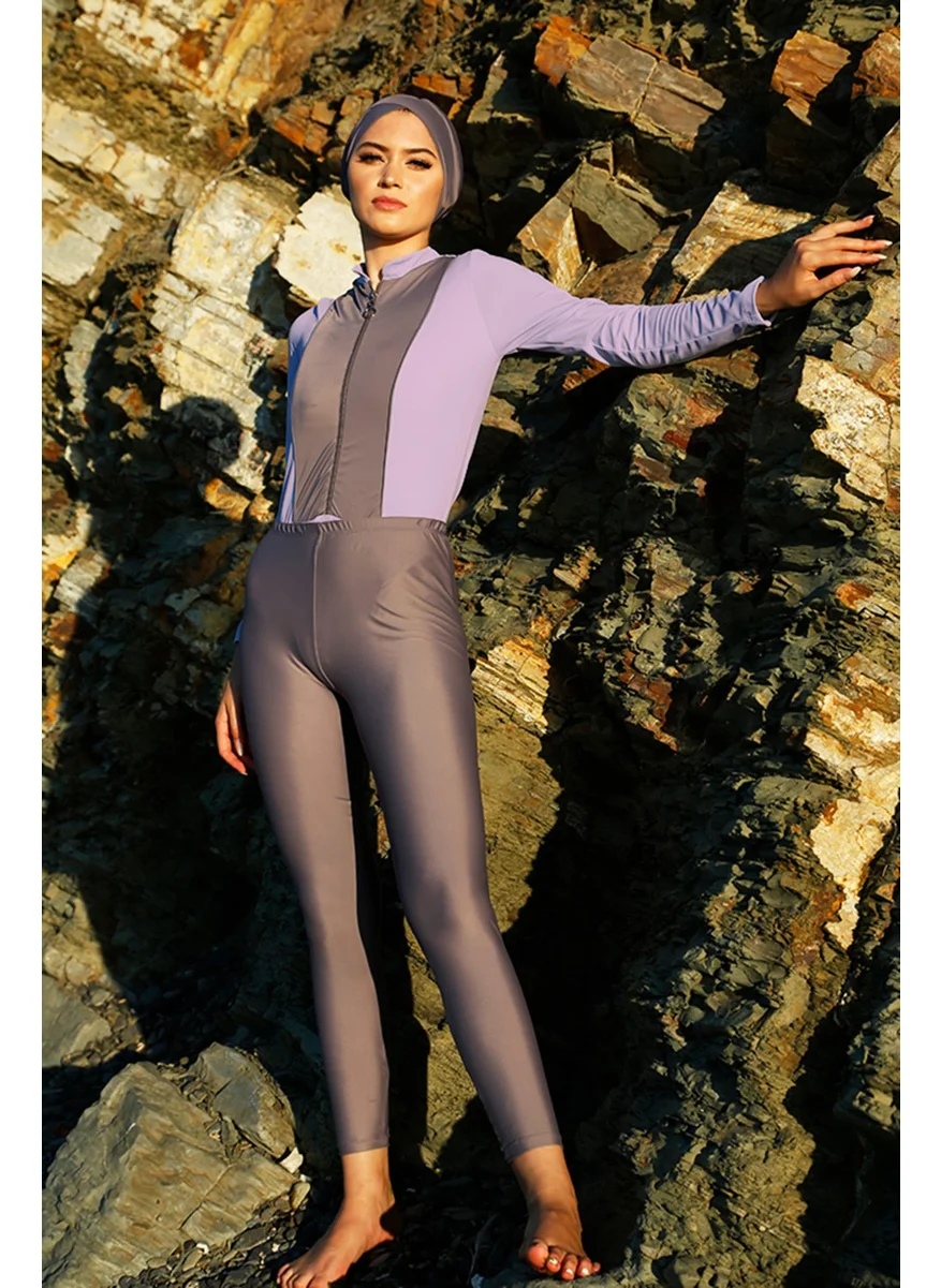 Remsa Mayo Remsa Swimsuit Remsa 3 Piece Skirted Lycra Full Covered Swimsuit 900-HLM-09 Lilac Gray