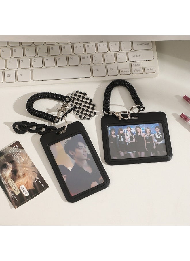 NIBEMINENT 1 - Piece Simple Black Series Kpop Photo Card Holder Pendant Key Chain ID Badge Holder ID Card Holder Photo Card Protector for School ID Office ID Access Card for Women Girls  - Image 2