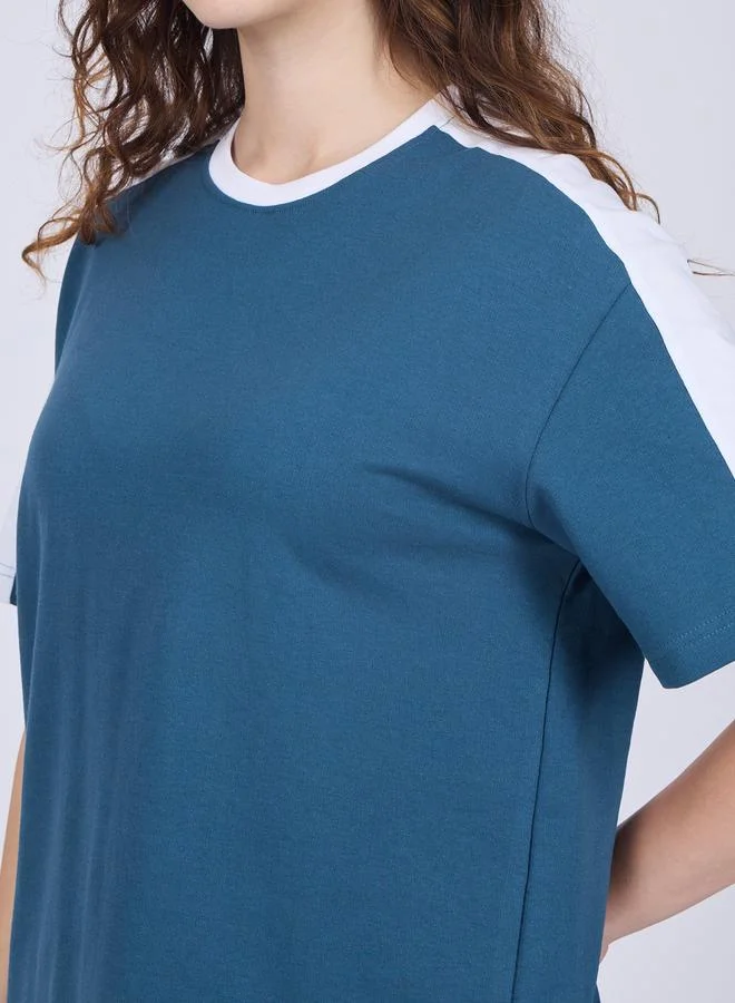 OUTZIDR  Blue Side Stripe T-Shirt and Joggers Co-Ords for Women | Best Price UAE