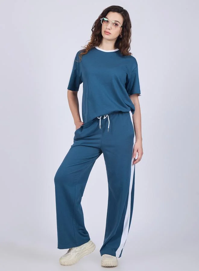 OUTZIDR  Blue Side Stripe T-Shirt and Joggers Co-Ords for Women | Best Price UAE