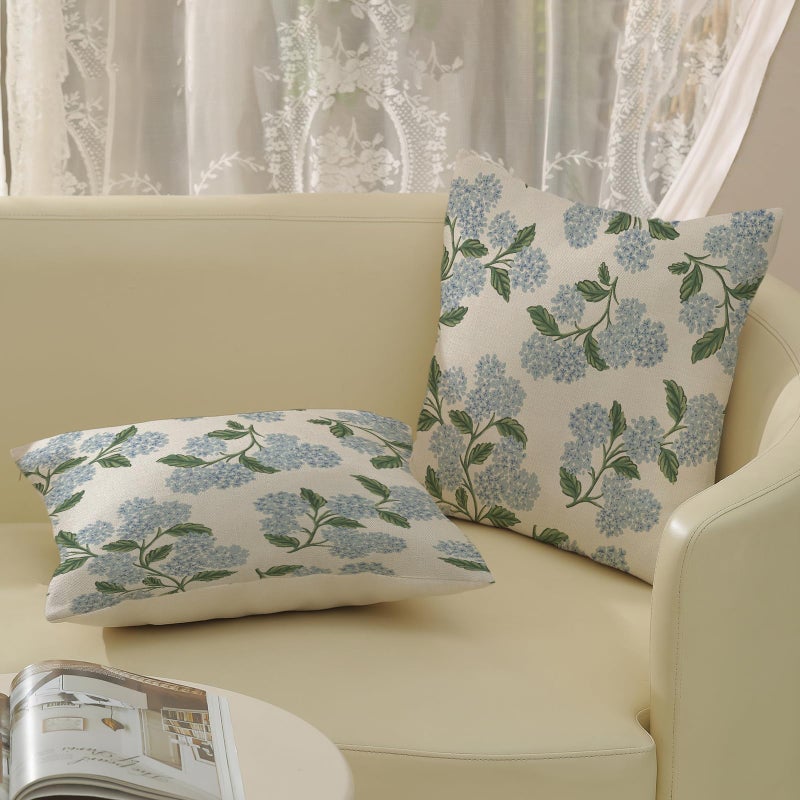 DAFENA Spring Pillow Covers 20x20 Inch 2 Pcs Navy Blue Sage Green Hydrangea Flower Decor Throw Pillows Vintage Floral Seasonal Summer Outdoor Decoration Pillowcase Linen Cushion Cover for Couch Sofa - Image 4