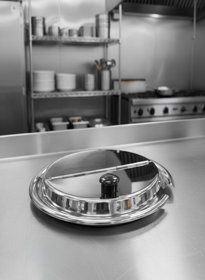 TrueCraftware- 30 cm Hinged Stainless Steel Inset Cover Fits 11 qt Inset Pan with Plastic knob and Notched for ladle- for Soup Warmer and Soup Chafer for Catering Buffet Parties Banquets Commercial - Image 3