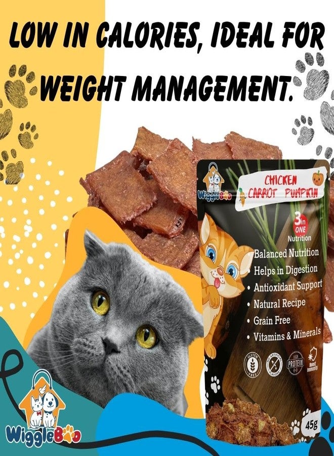 WiggleBoo مكافآت ويغل بو للقطط بنكهة الدجاج والجزر واليقطين | عبوة سفر | غنية بالبروتين | مزيل طبيعي للسموم | وجبة خفيفة مقرمشة | 45 غرام - Image 5