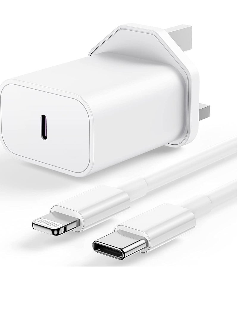 ELTRAZONE iPhone USB C Fast Charger Plug and Cable - [Apple MFi Certified] 20W Charging Power Adapter and 2M Original Lightning Cable Lead, Wall Charger for Apple iPhone 14 13/12/11/Pro Max/Mini/XR/X/8/7/iPad - Image 1