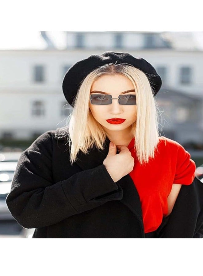 KASTWAVE 3Pcs Rimless Rectangle Sunglasses Exquisite Girl Color Rimless Glasses Ladies Retro Transparent Rectangle Glasses - Image 4