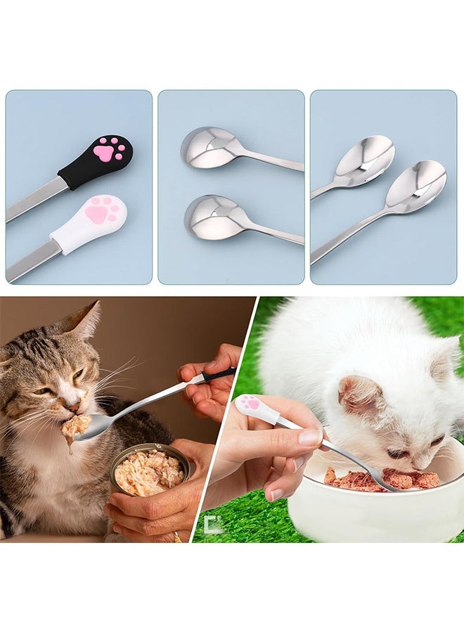2 Pcs Dog Cat Spoon Pet Can Stainless Steel Cat Claw Long Handle Food Scoop Feeder for Wet Food and Can (White and Black) - Image 3