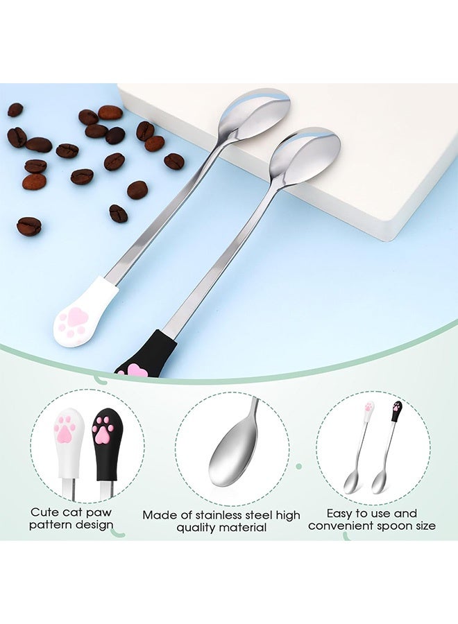 2 Pcs Dog Cat Spoon Pet Can Stainless Steel Cat Claw Long Handle Food Scoop Feeder for Wet Food and Can (White and Black) - Image 4