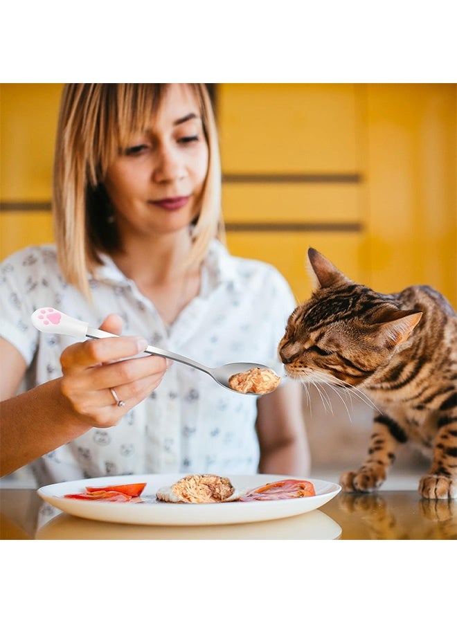 2 Pcs Dog Cat Spoon Pet Can Stainless Steel Cat Claw Long Handle Food Scoop Feeder for Wet Food and Can (White and Black) - Image 5