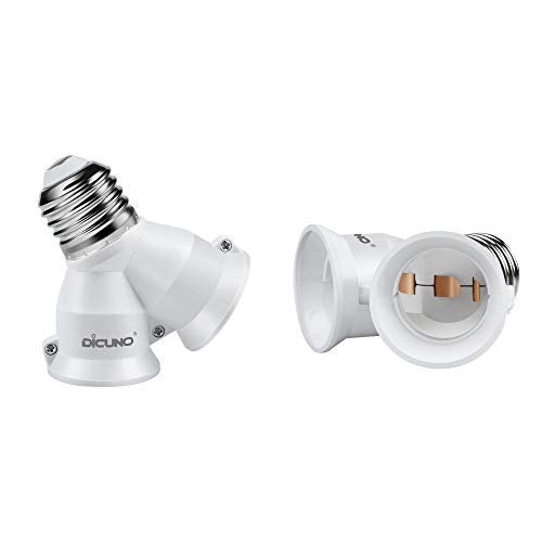 DiCUNO 2 in 1 E26 Socket Splitter Adapter, 2 E26 Standard Medium Base Bulbs in 1 Socket, Y-Shape Lamp Holder Converter, Maximum 200W and 165℃ Heat Resistant Light Bulb Splitter, 2-Pack - Image 1