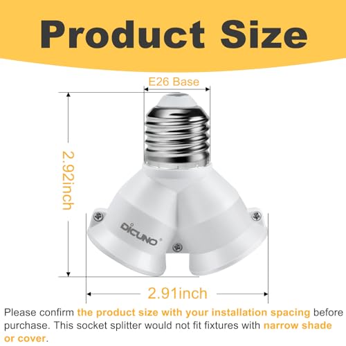 DiCUNO 2 in 1 E26 Socket Splitter Adapter, 2 E26 Standard Medium Base Bulbs in 1 Socket, Y-Shape Lamp Holder Converter, Maximum 200W and 165℃ Heat Resistant Light Bulb Splitter, 2-Pack - Image 2