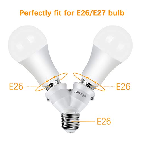 DiCUNO 2 in 1 E26 Socket Splitter Adapter, 2 E26 Standard Medium Base Bulbs in 1 Socket, Y-Shape Lamp Holder Converter, Maximum 200W and 165℃ Heat Resistant Light Bulb Splitter, 2-Pack - Image 3
