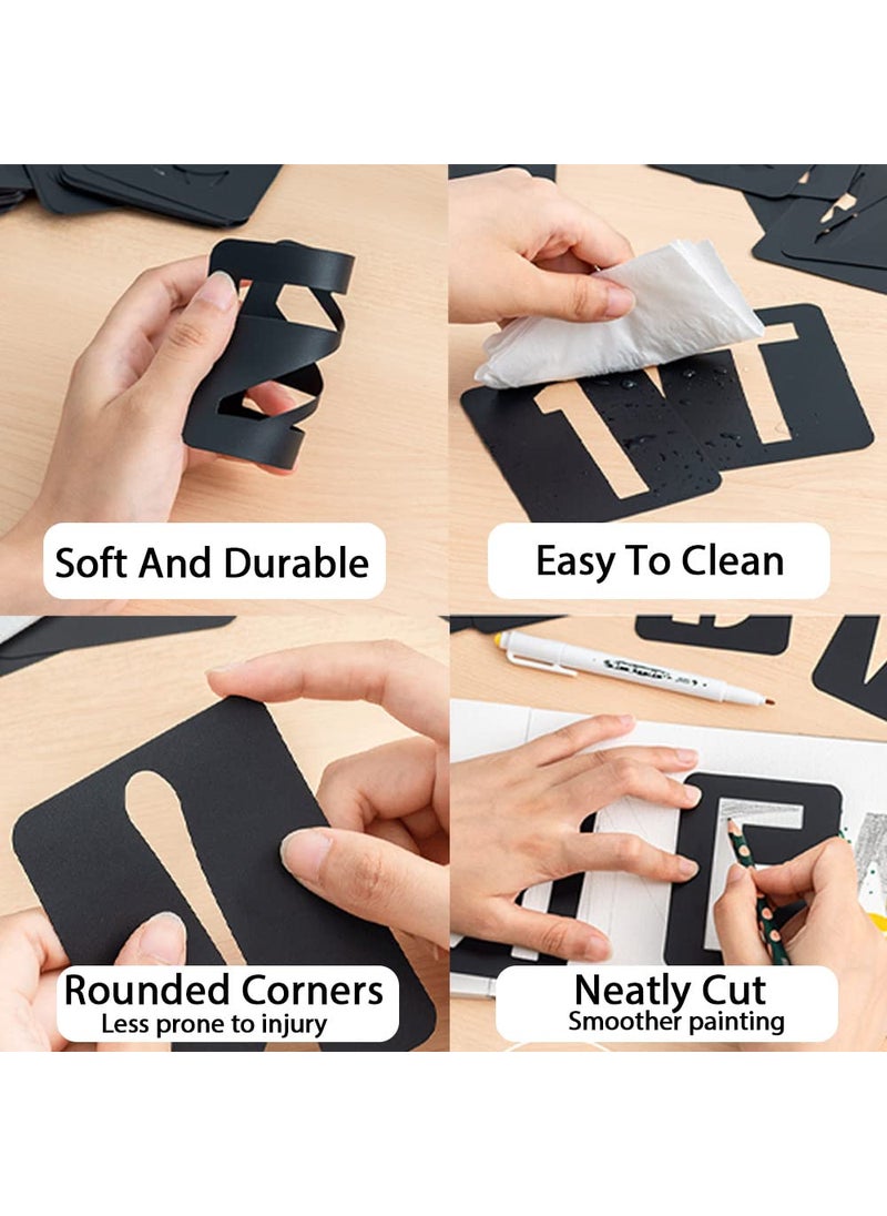 Roucerlin - 42 Pieces Reusable Letter Stencils, 4Inch Numbers Craft Stencils, Letter Painting Stencil, Number Templates for DIY, Wall, Wood, Glass, School Art Projects (Black) - Image 1