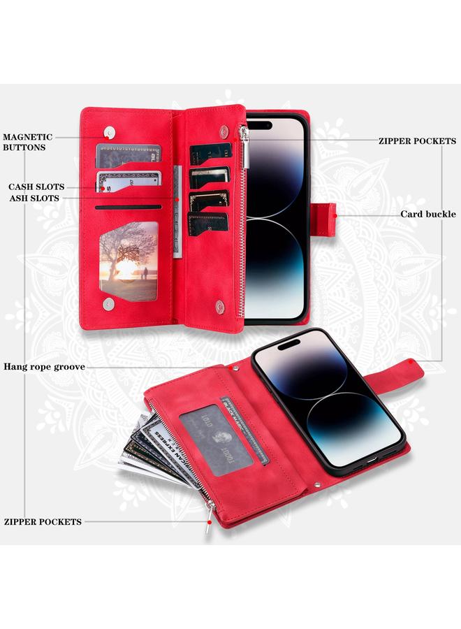 اس-توب جراب هاتف iPhone 15 Pro متعدد البطاقات بسحاب من الجلد - Image 4